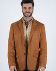Men's Double Button Camel Faux-Suede Blazer