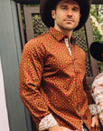 Small Print Satin Cotton/Spandex Long Sleeve Shirt
