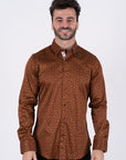 Small Print Satin Cotton/Spandex Long Sleeve Shirt