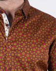 Small Print Satin Cotton/Spandex Long Sleeve Shirt