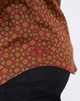 Small Print Satin Cotton/Spandex Long Sleeve Shirt