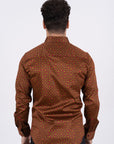 Small Print Satin Cotton/Spandex Long Sleeve Shirt
