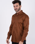 Small Print Satin Cotton/Spandex Long Sleeve Shirt