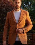 Men's Double Button Faux-Suede Blazer