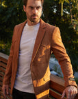 Men's Double Button Faux-Suede Blazer