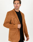 Men's Double Button Faux-Suede Blazer