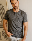 Mens Modern Fit Stretch Henley T-Shirt with Logo