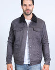 Mens Sherpa Lined Faux Suede Jacket - Charcoal