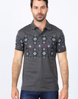 Mens Modern Fit Stretch Cotton Aztec Panoramic Print Polo