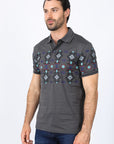 Mens Modern Fit Stretch Cotton Aztec Panoramic Print Polo