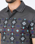 Mens Modern Fit Stretch Cotton Aztec Panoramic Print Polo
