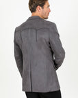 Men's Double Button Faux-Suede Blazer - Charcoal