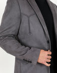 Men's Double Button Faux-Suede Blazer - Charcoal