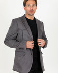 Men's Double Button Faux-Suede Blazer - Charcoal