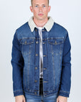 Mens Sherpa Lined Denim Jacket - Dark Blue