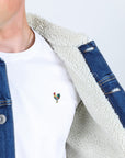 Mens Sherpa Lined Denim Jacket - Dark Blue
