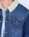 Mens Sherpa Lined Denim Jacket - Dark Blue