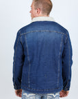 Mens Sherpa Lined Denim Jacket - Dark Blue