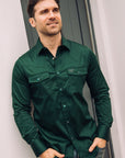 Men's Modern Fit Solid Green Dress Shirt