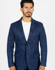 Men's Double Button Navy Faux-Suede Blazer