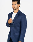 Men's Double Button Navy Faux-Suede Blazer