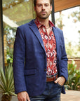 Men's Double Button Navy Faux-Suede Blazer