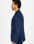 Men's Double Button Navy Faux-Suede Blazer