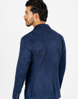 Men's Double Button Navy Faux-Suede Blazer