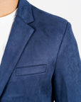 Men's Double Button Navy Faux-Suede Blazer
