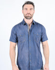 Mens Embroidery Modern Fit Stretch Short Sleeve Shirt