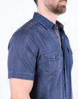 Mens Embroidery Modern Fit Stretch Short Sleeve Shirt