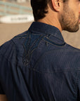 Mens Embroidery Modern Fit Stretch Short Sleeve Shirt