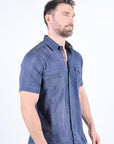 Mens Embroidery Modern Fit Stretch Short Sleeve Shirt