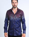 Mens Modern Fit Panoramic Foil Print Shirt - Navy