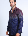 Mens Modern Fit Panoramic Foil Print Shirt - Navy