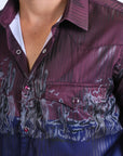 Mens Modern Fit Panoramic Foil Print Shirt - Navy