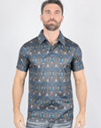 Mens Performance Fabric Modern Fit Stretch Aztec Print Polo
