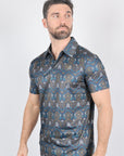 Mens Performance Fabric Modern Fit Stretch Aztec Print Polo