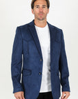 Men's Double Button Faux-Suede Blazer - Navy