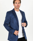 Men's Double Button Faux-Suede Blazer - Navy