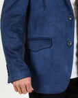 Men's Double Button Faux-Suede Blazer - Navy