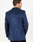 Men's Double Button Faux-Suede Blazer - Navy
