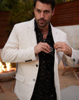 Men's Double Button Off White Faux-Suede Blazer