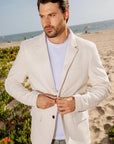 Men's Double Button Off White Faux-Suede Blazer