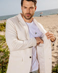 Men's Double Button Off White Faux-Suede Blazer