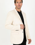 Men's Double Button Off White Faux-Suede Blazer