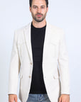Men's Double Button Faux-Suede Blazer - Off White