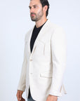 Men's Double Button Faux-Suede Blazer - Off White