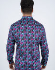 Purple Rings Print Satin Cotton/Spandex Long Sleeve Shirt