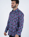 Purple Rings Print Satin Cotton/Spandex Long Sleeve Shirt